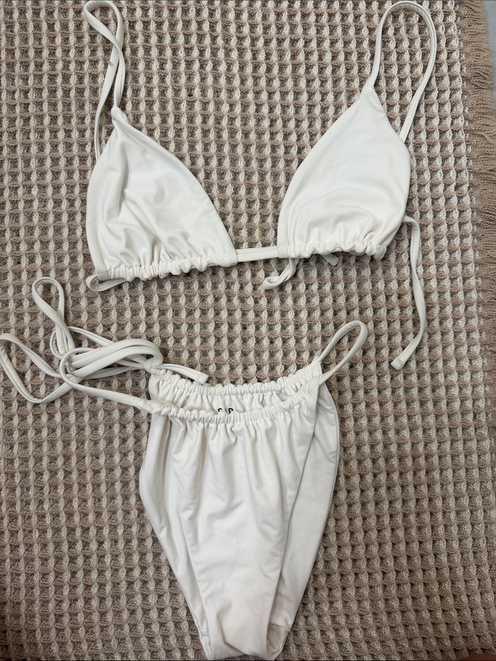 White Tie-String Triangle Bikini Set